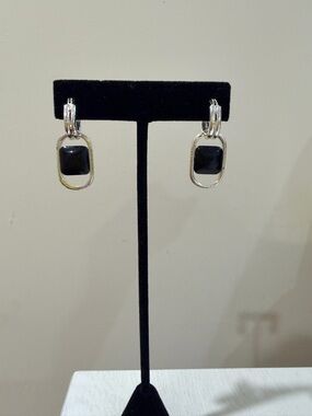 Drop Earrings with Black Square Accent